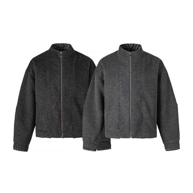 Rumeng Japanese-style retro street fashion plaid faux two-piece stand-up collar jacket for men, autumn loose woolen workwear coat Rumeng Japanese-style retro street fashion plaid faux two-piece stand-up collar jacket for men, autumn loose woolen workwear coat