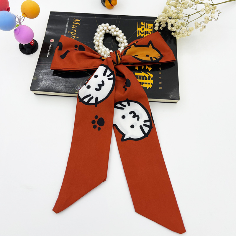 Banda de pelo de bufanda de seda para mujer corbata de pelo fino de verano de perlas cinta de arco Hada cuerda de pelo de todo fósforo estilo coreano accesorios para el cabello al por mayor