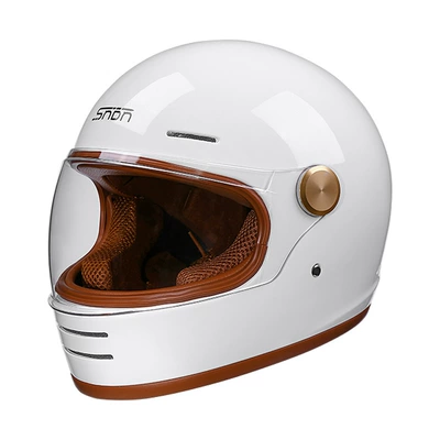 Cross-Border Dot Certified Retro Full-Face Motorcycle Helmet, Full-Face Motorcycle and Electric Vehicle Helmet with Suede Lining (Motosiklet kaskı (dəbilqə)) - ivory-white-m57-58