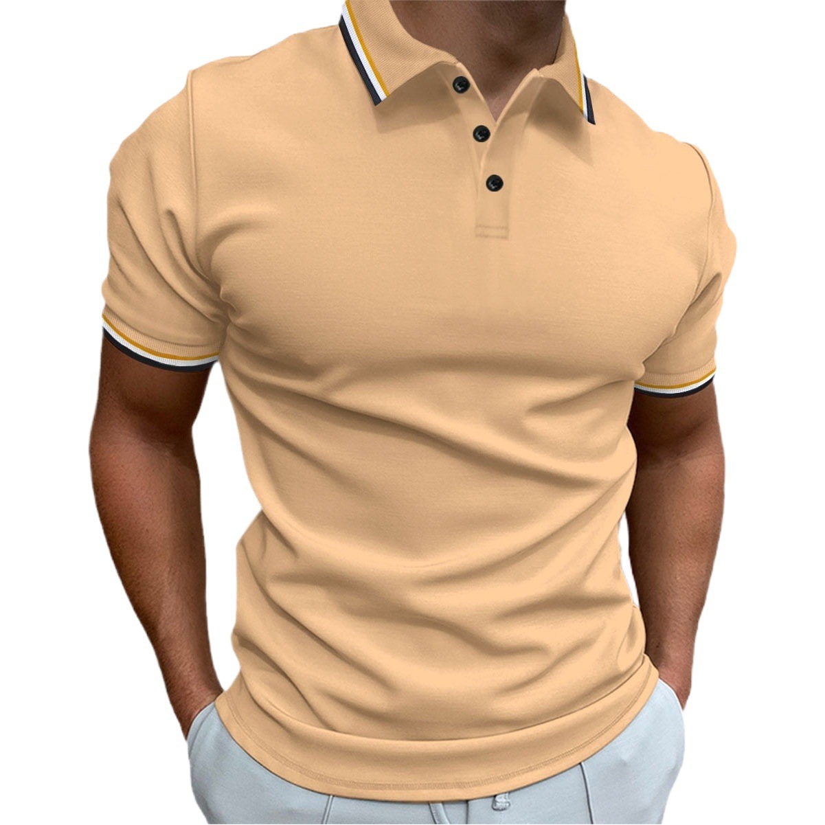 Nueva camisa de polo casual de los hombres de Amazon transfronteriza costilla solapa Botón de negocios de color sólido todo partido camiseta superior