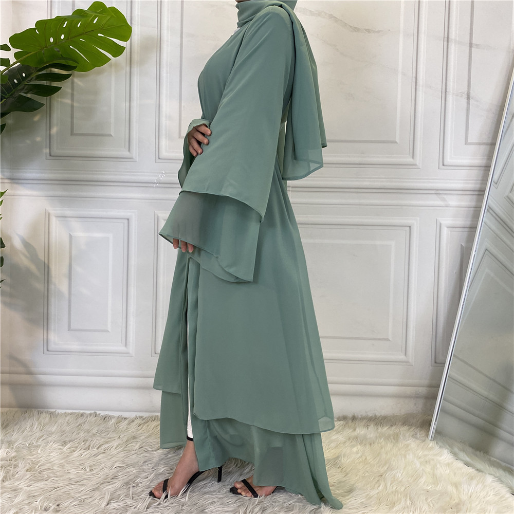 1875#[With hijabs]2 layers Chiffon Lantern Sleeve Abaya - CHAOMENG MUSLIM SHOP