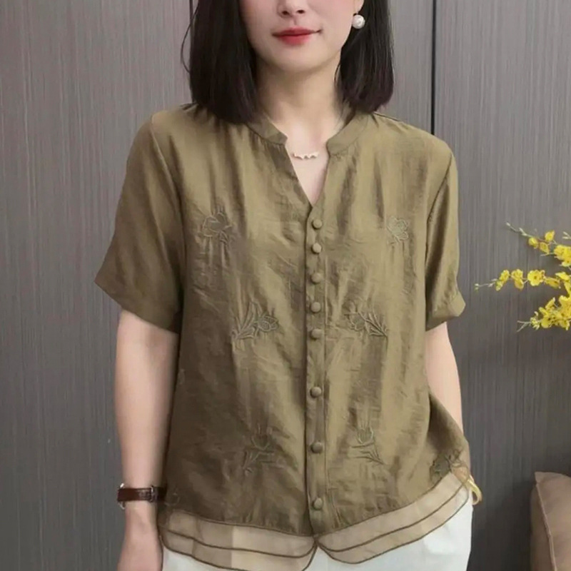 2026 Summer Cotton-Linen Loose-Fitting Embroidered Blouse for Women, Mom's Beautiful Blouse, White Shirt 2026 Summer Cotton-Linen Loose-Fitting Embroidered Blouse for Women, Mom's Beautiful Blouse, White Shirt