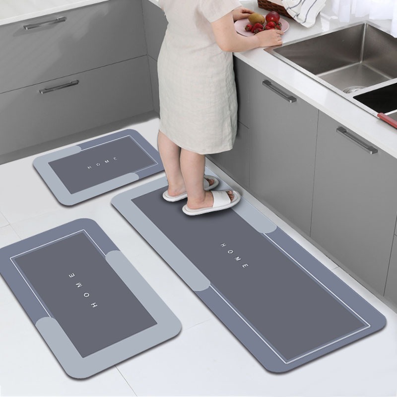 Simple Style Diatomaceous Earth Kitchen Dirt-Resistant Three-Piece Set, Water-Absorbent Quick-Dry Non-Slip Mat, Easy-Care Foot Mat for Home Bathroom