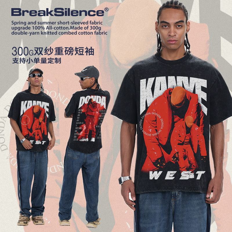 2026 Spring and Summer New Style Kanye West American Retro 300g Cotton Snowflake Washed Heavyweight Short-Sleeved Men's Shirt 2026 Spring and Summer New Style Kanye West American Retro 300g Cotton Snowflake Washed Heavyweight Short-Sleeved Men's Shirt