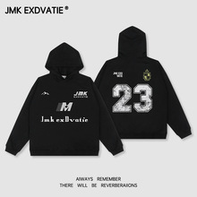 JMK EXDVATIE国潮牌美式复古23号数字印花连帽卫衣宽松休闲男女款