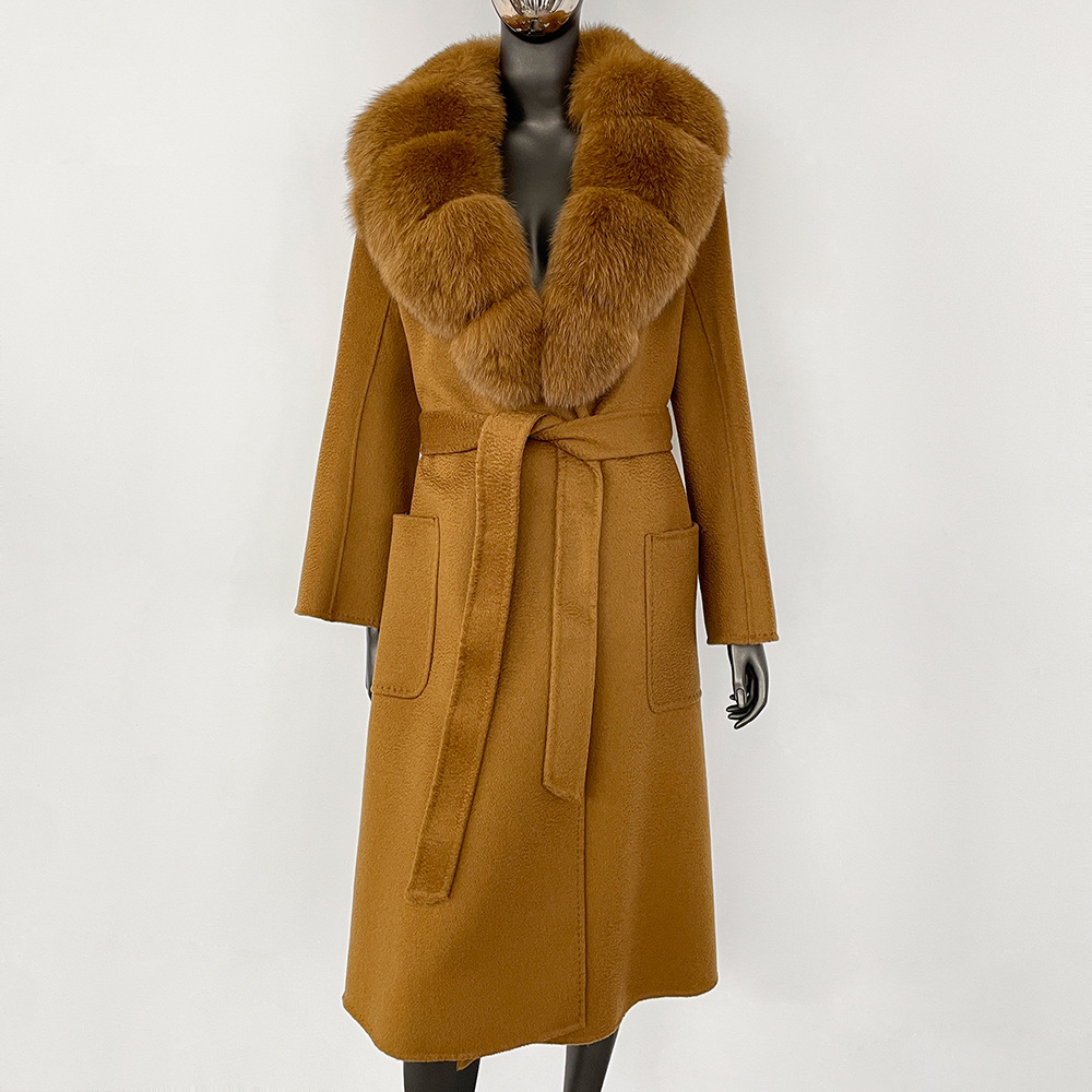 New Women's Fox Fur Collar Double-sided Wool Coat Plus Size Casual