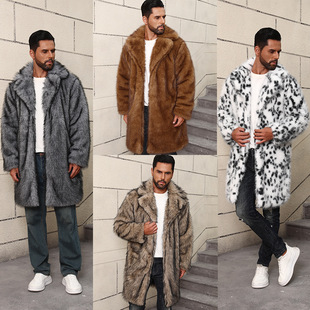 New European and American Cross-Border Imitation Fur Outwear Men's Mid-Length British Suit Collar Warm Imitation Fur Outwear