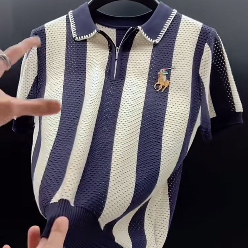 2025小衆の透かし彫りのストライプのpoloシャツの夏insヨーロッパ駅のトップの豪華なデザイン感の小衆は色の百合tシャツにぶつかります。|undefined