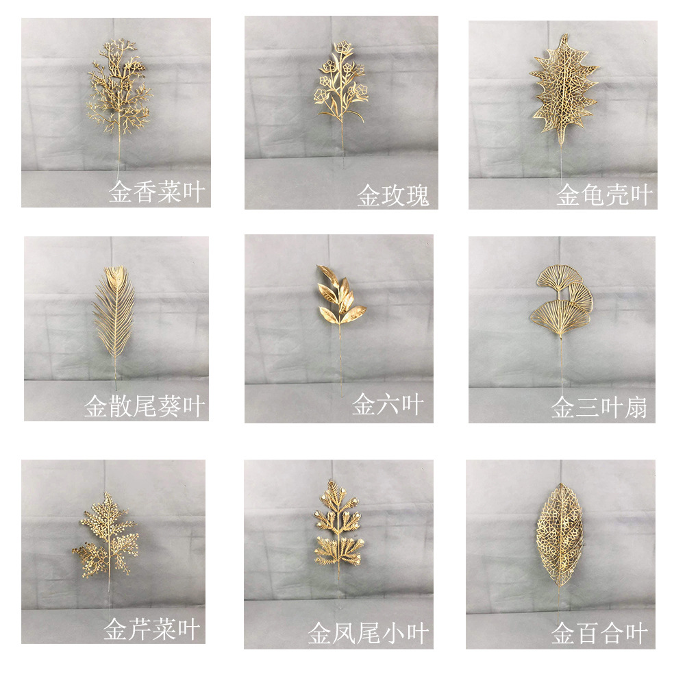 wedding Gold Series Artificial Flower a decoration new year flower arrangement Eucalyptus leaf Red berries decorate Decoration Gold leaf