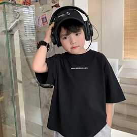 常规潮牌t恤衫2025网红款男童宽松大码圆领印花运动半袖打底上衣