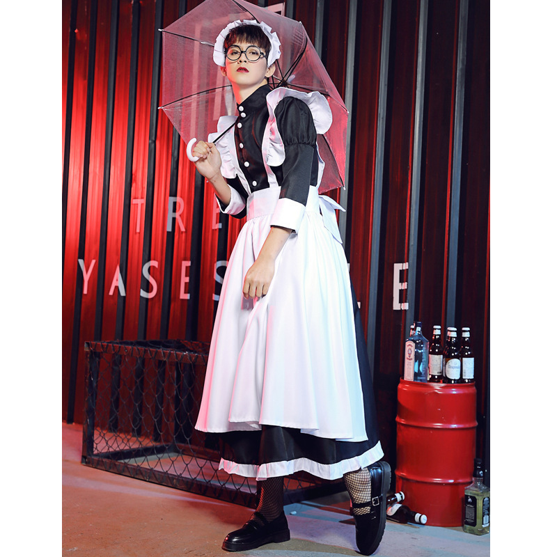 Otaku Cross-Dressing Acng Maid Outfit Anime Unisex Male and Female Butler Professional Stage Performance Uniform Long Dress Otaku Cross-Dressing Acng Maid Outfit Anime Unisex Male and Female Butler Professional Stage Performance Uniform Long Dress