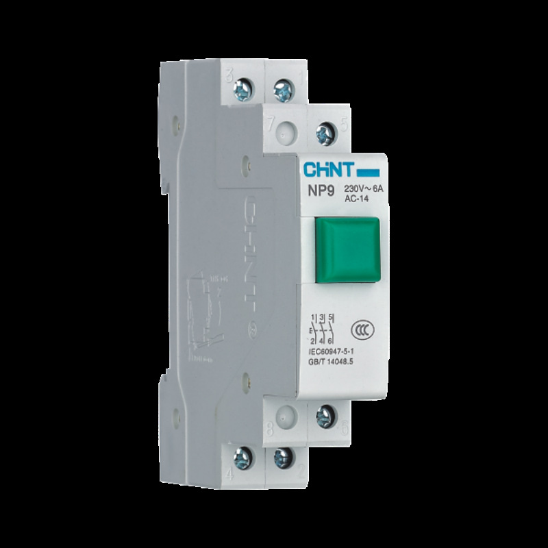 正泰卡导轨式按钮开关自复位点动带灯NP9-22/2红色二常开220v常闭