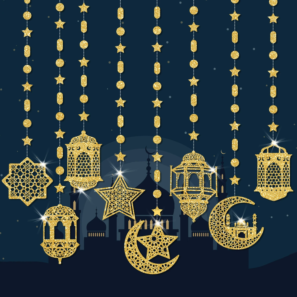 Трансграничный Ближний Восток Фестиваль Висячие Звезды Луна Потяните Цветочные Висячие Партийные Сцены Фонарь Подвески 8pc Оптовая