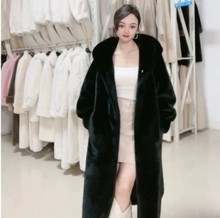 Mink hooded long winter new mink velvet coat national style foreign style thickened hooded fur autumn and winter anti-season clear HZ