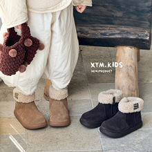 2025年冬季新款儿童棉靴羊羔毛保暖靴韩版时尚字母女童保暖真皮靴