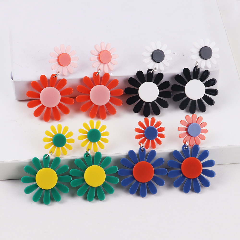 Plating Design 1 Pair Simple Style Daisy Plating Arylic Drop Earrings