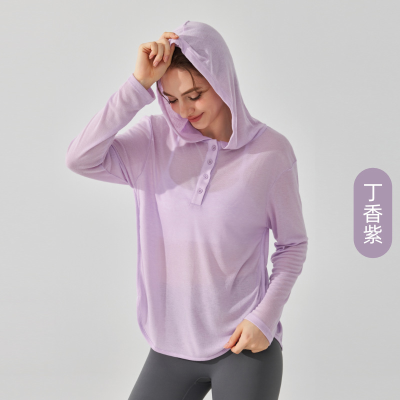 Camisa de yoga encapuchada ligera y transpirable, abrigo abdominal de manga larga, abrigo de ejercicio suelto, ropa de yoga para correr, otoño para mujeres image 8
