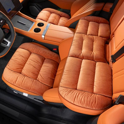 Seat Cushion Universal Warm Anti-Slip – Seat cushion, seat cover - checkered-flannel-emma-orange-three-piece-set