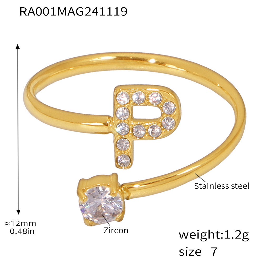 Qiong Yao Titanium Steel 26 letras con incrustaciones de circón Juego de joyas PVD chapado en oro real collar de retención de color pulsera anillo aretes