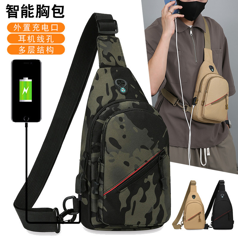 Cross-border men's chest bag simple USB charging shoulder messenger bag fashion multi-functional leisure travel chest bag foreign trade Cross-border men's chest bag simple USB charging shoulder messenger bag fashion multi-functional leisure travel chest bag foreign trade