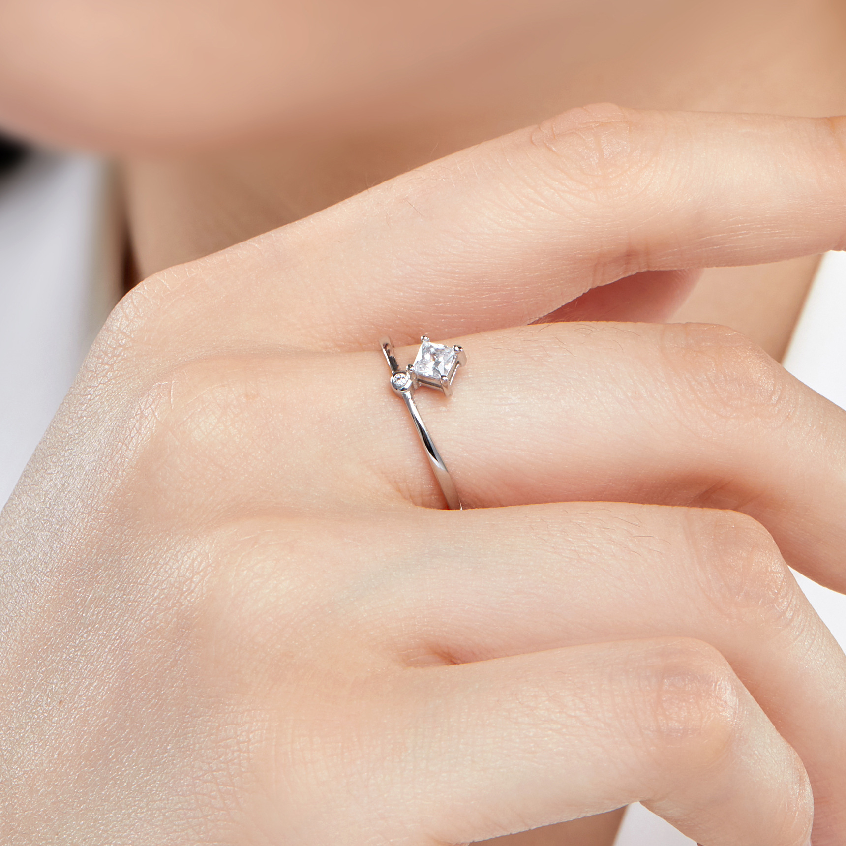 Fashion Rhombus Silver Plating Inlay Zircon Open Ring 1 Piece