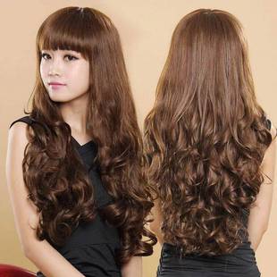 Wig women's long curly hair neat bangs European and American women's long curly hair big wave high temperature silk headgear factory spot wholesale