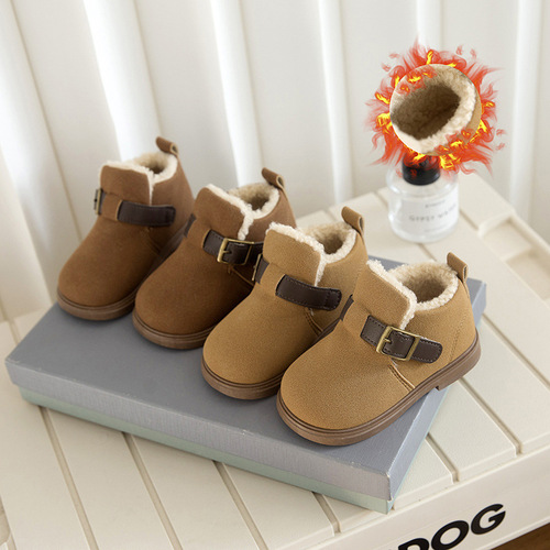 Winter New Girls' Velcro Suede Baler Boots Children's Cotton Boots Korean Style Fashion Belted Short Boots