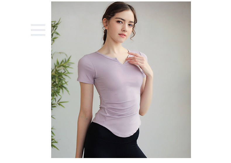 新款瑜伽服-运动上衣女-短袖T恤女跑步运动紧身透气V领健身服