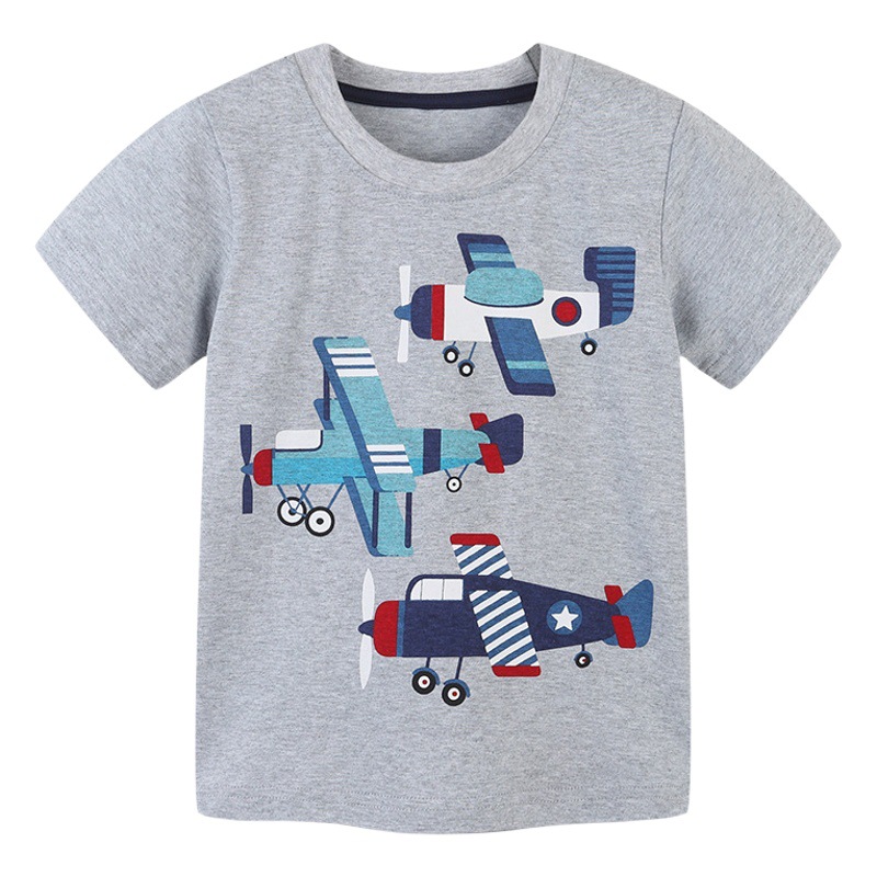 26 camisetas de manga corta para niños, estilo europeo y americano, de algodón tejido, nuevo estilo de verano, camisetas de cuello redondo para niños, diseño de dibujos animados, venta al por mayor de una sola pieza.