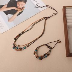 Amazon ヨーロッパとアメリカのレトロな手作りビーズ織り多層サイズ調整可能なユニセックスネックレスとブレスレットセット