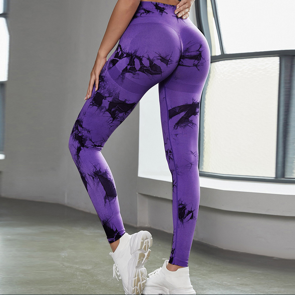 Versión gruesa talla S 200g + sin costuras pantalones de yoga de la aptitud de las mujeres Pantalones deportivos tie-dyed tie-float Hip-lifting pantalones Leggings