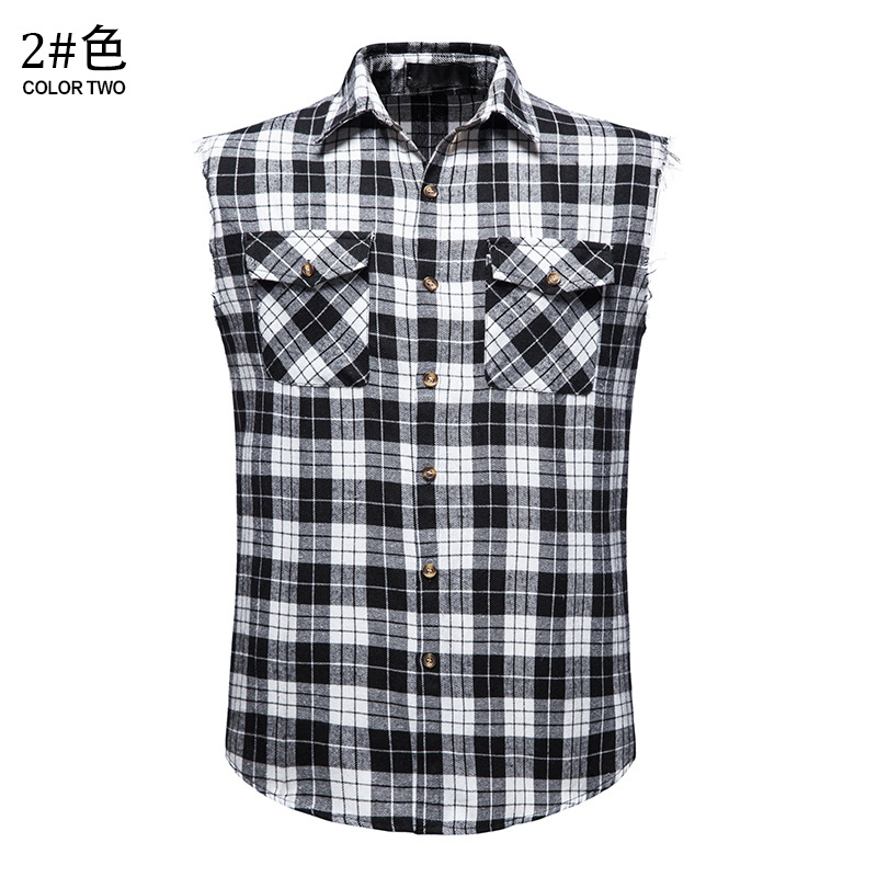 2023 verano nuevo tamaño europeo hombres Camisa sin mangas casual Amazon moda Plaid multicolor camisa grandes productos