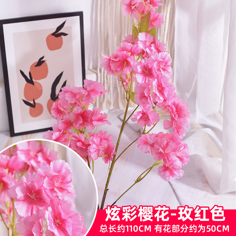 Simulación de flores de cerezo flor de plástico decoración flor falsa caña ingeniería paisajística al por mayor cifrado árbol de cerezo flores de seda de techo artificial