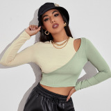 (Трансграничная торговля), сексуальная короткая футболка, базовый лонгслив, европейский стиль, облегающий крой