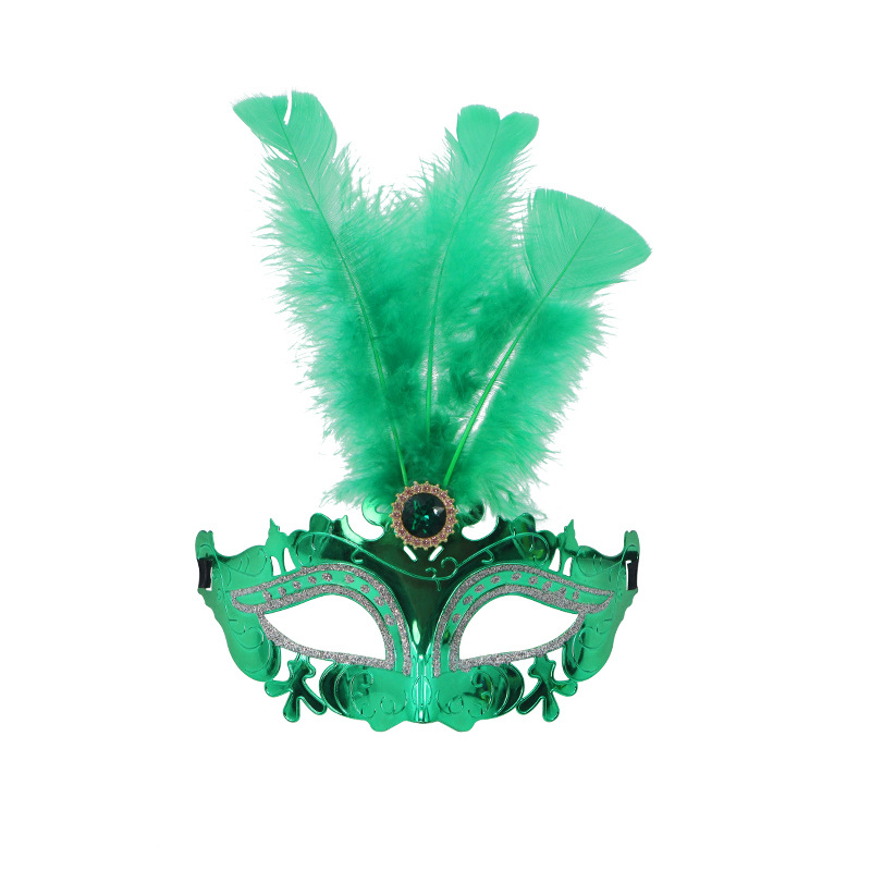 Máscara de media cara, máscara de ojos de carnaval, plumas de hada, decoración de diamantes de imitación electrochapados, accesorio para fotos de influencer estilo INS
