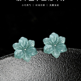 New exquisite natural jade blue water orchid earrings ice petals S925 antique jade earrings for women