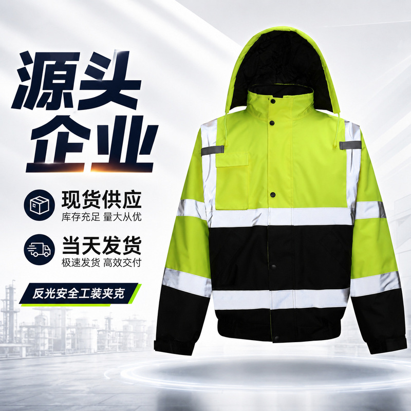 In-Stock Direct Shipment Reflective Jacket Waterproof Traffic Safety Clothing Raincoat High-End High-Visibility Reflective Clothing Customizable with Text Oxford Fabric