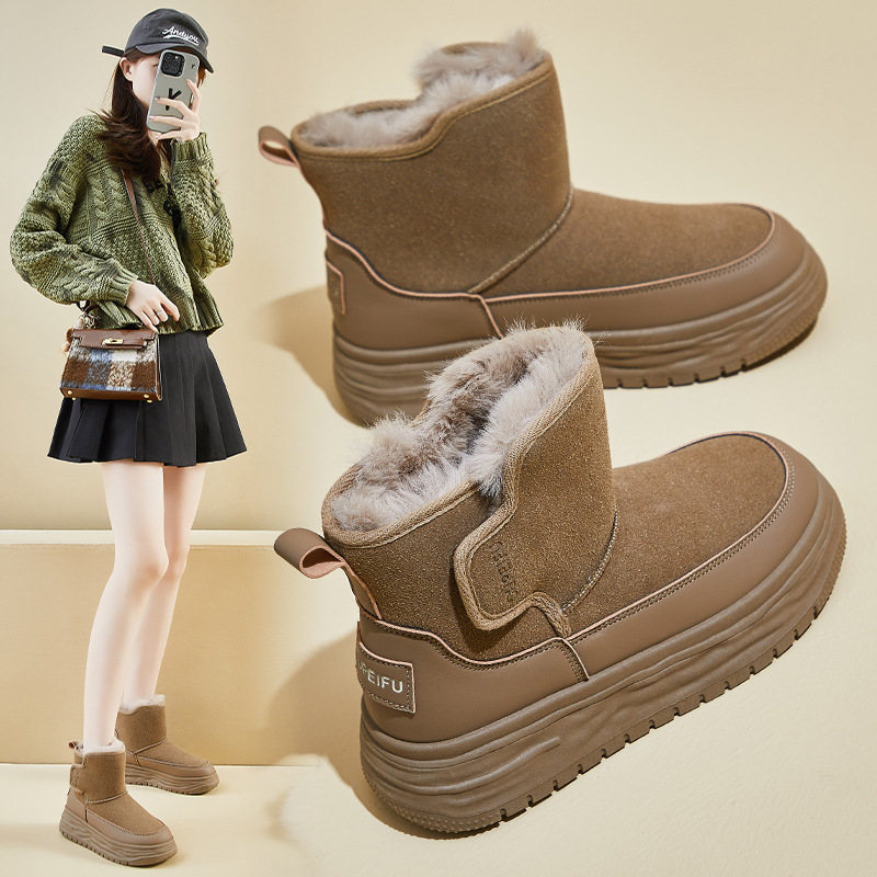 Botas de Nieve Térmicas para Mujer de Tela, Algodón y Peluche Sintético para Uso Diario