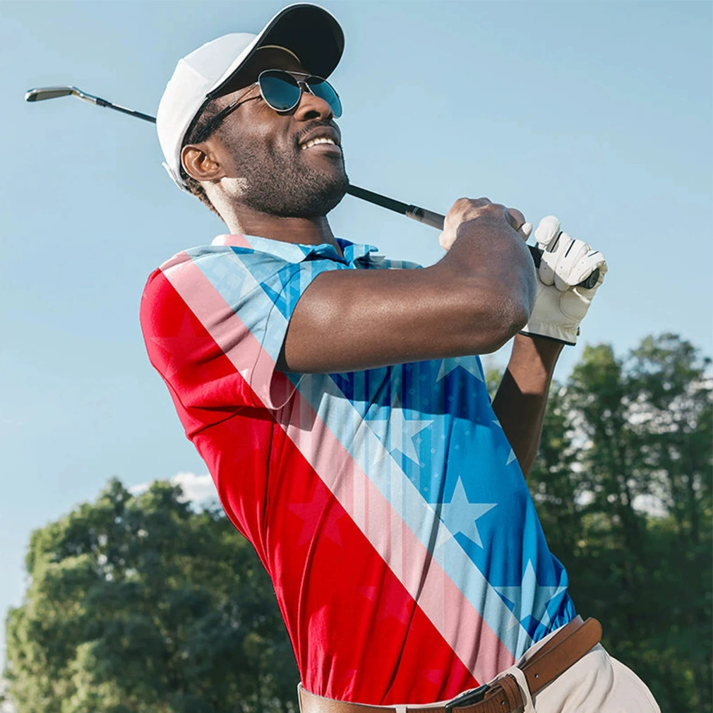 Рубашка-поло для гольфа с американским флагом, мужская одежда с короткими рукавами, Спорт на открытом воздухе, отдых, цифровая печать, трансграничная