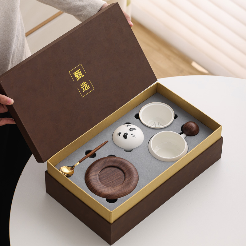 Guofeng panda taza de té y café taza de café taza de marca taza de cerámica regalo de mano set regalos comerciales LOGO