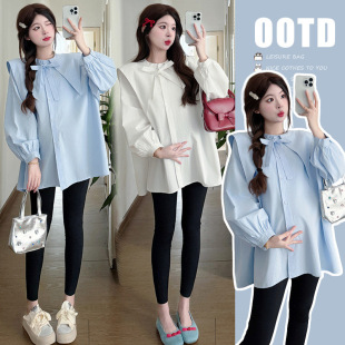 2025 Early Spring New Fashionable Western Style Navy Collar Age-reducing Shirt Pregnant Women's Loose Solid Color Design Niche Top