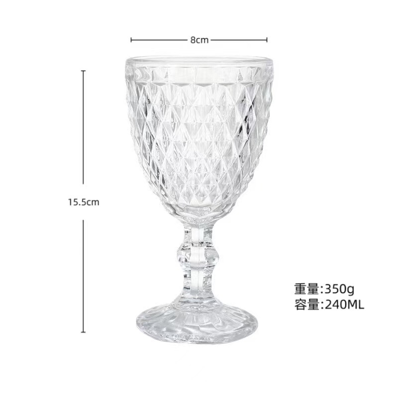 Gran por mayor transfronterizo vasos de vino en relieve europeos tazas de vidrio de colores tazas de bebida de jugo de frutas espesadas tazas de leche de boda tazas de pies altos