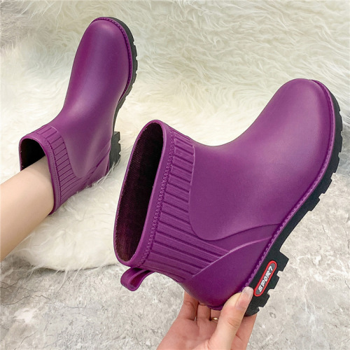 Women's Korean Fashion Short Waterproof Ankle Boots, Mid-Calf Summer Kitchen Work Rubber Shoes, Spring and Autumn Matching Shoes, Rain Boots for Women, Trendy