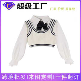 新款jk背心马甲宽松v领宽松毛衣开衫女森系定制加工厂小批量贴牌