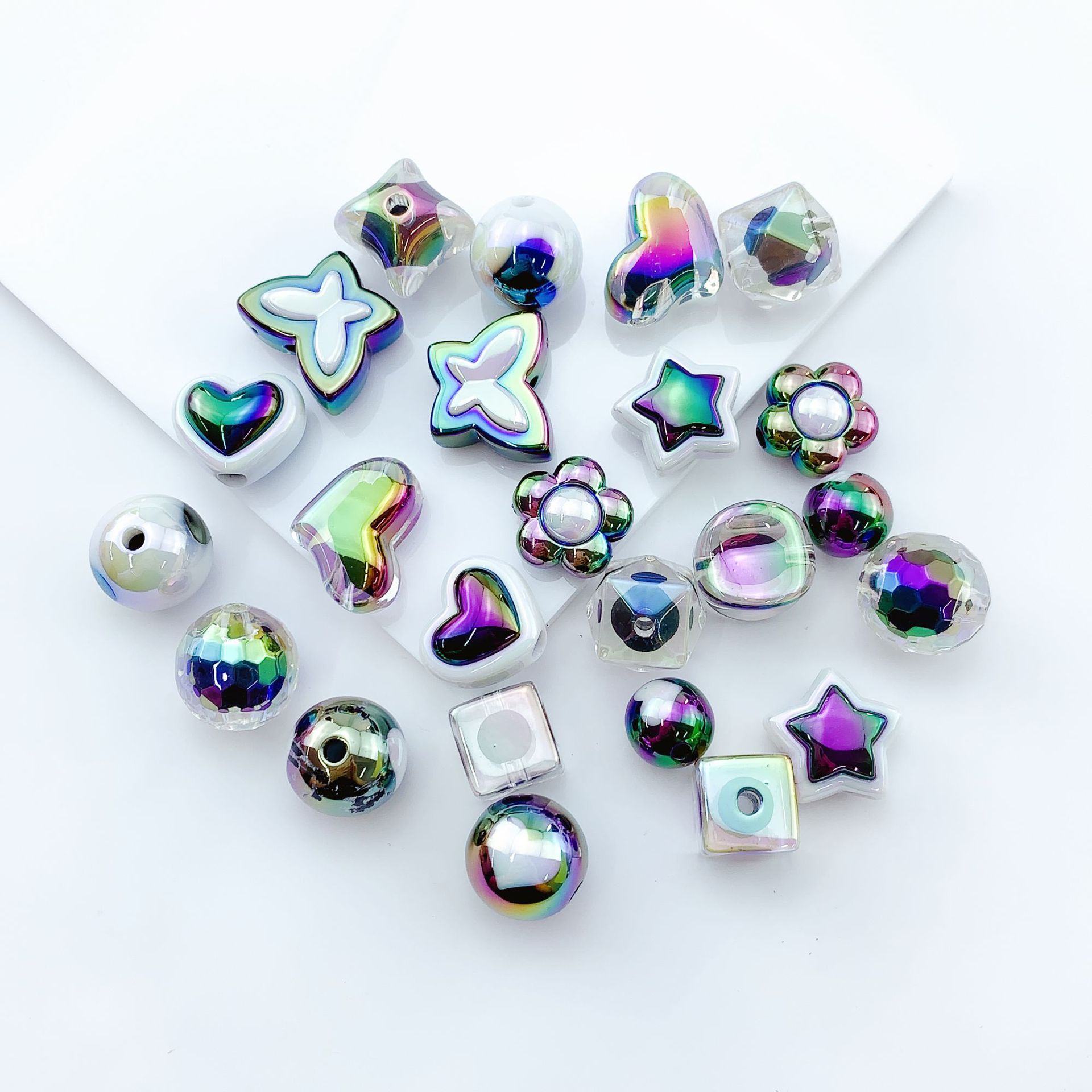 Cuentas de acrílico UV plateado serie oscura con agujero recto, para DIY pulseras, collares, cadenas de teléfono móvil y accesorios de joyería.