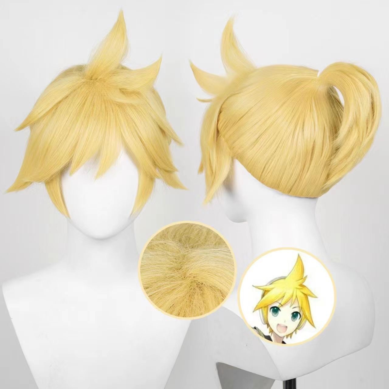 灵魂网络歌手镜音连cos假发短发带马尾毛娘cosplay镜音铃仿真人发