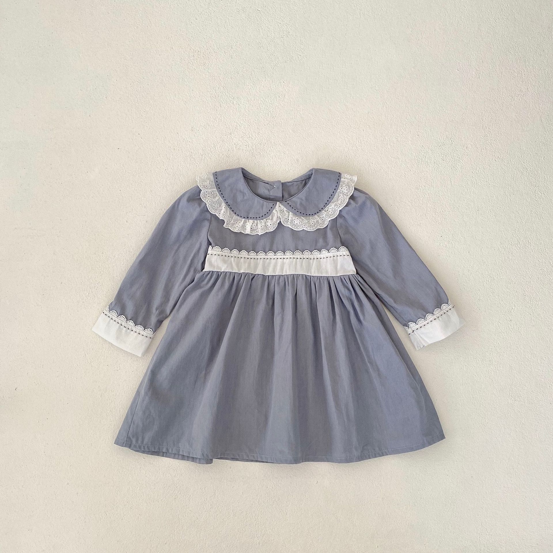 INS 2024 Herbst Baumwolle Klasse A Schwestern Mädchen Baby Spitze Puppe Hals Langarm Furz Gewickelt Romper + Rock_voghion.com