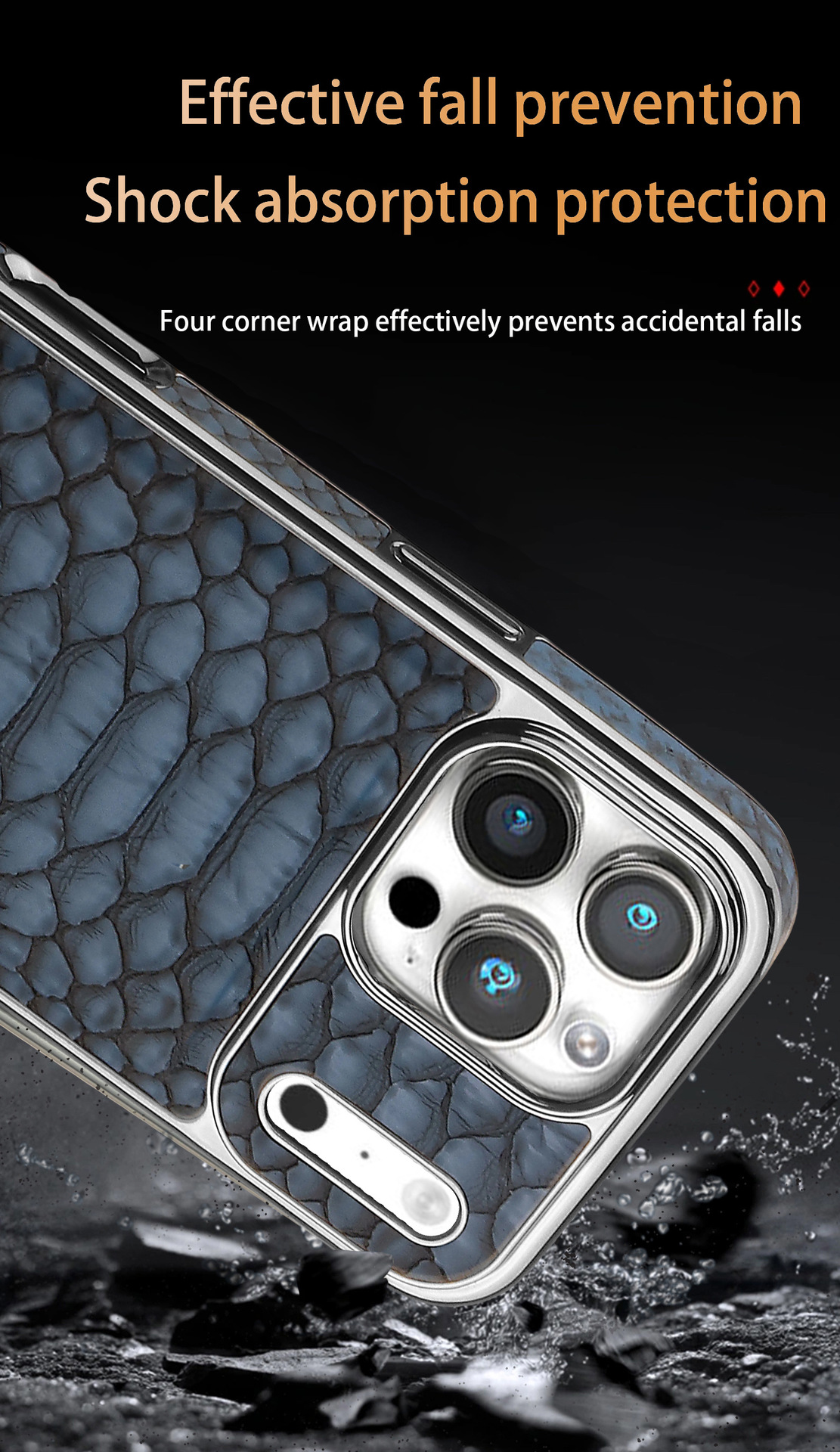 Ốp lưng iPhone 16 / 17 Pro Max họa tiết da rắn sang trọng, chống sốc toàn diện — màu đen, màu xanh, nâu nhạt, màu nâu sẫm chi tiết 8
