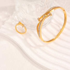 跨境欧美精致交叉纹钉子手镯女戒指尚小众个性气质高级感饰品潮