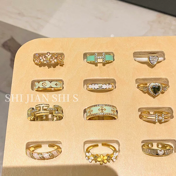 New Mint Green Enamel Decoration Ring Female Student Party Niche Stylishly Vintage Glaze Geometric Finger Ring